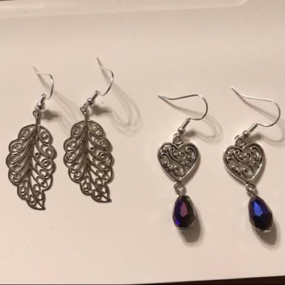 Earring Set - Filigree heart and leaf nickel free
